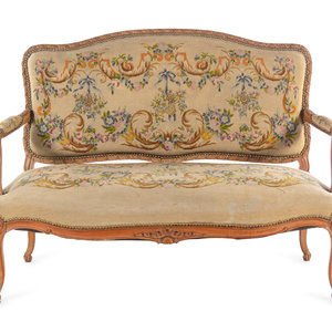 Appraisal: A Louis XV Style Needlepoint-Upholstered Settee th Century Height x