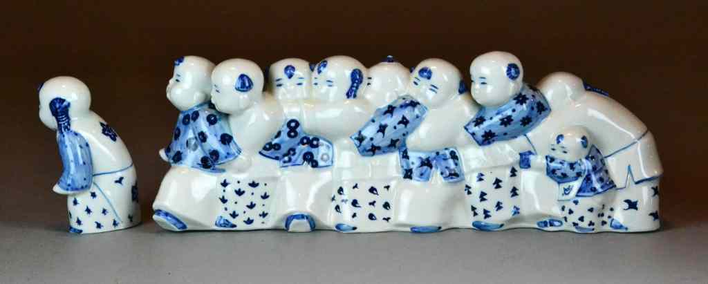 Appraisal: Fine Chinese Two-Piece Blue White SculptureFinely molded to depict a