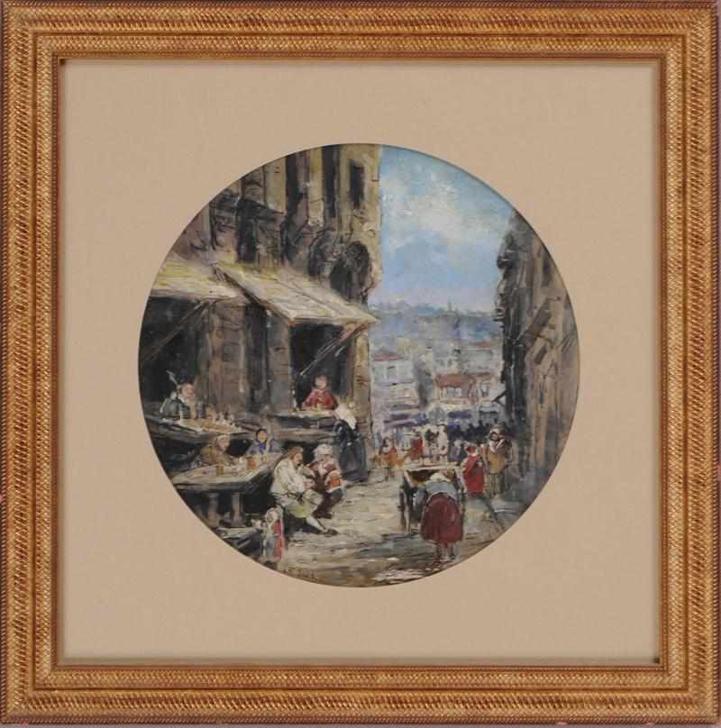 Appraisal: EUG NE ISABEY - FRENCH STREET TONDO Oil on card