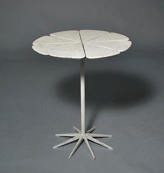 Appraisal: Mid-Century steel and wood petal top drink table manner of