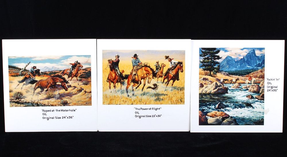 Appraisal: Collection of Three Jack Hines Western Prints Included in this