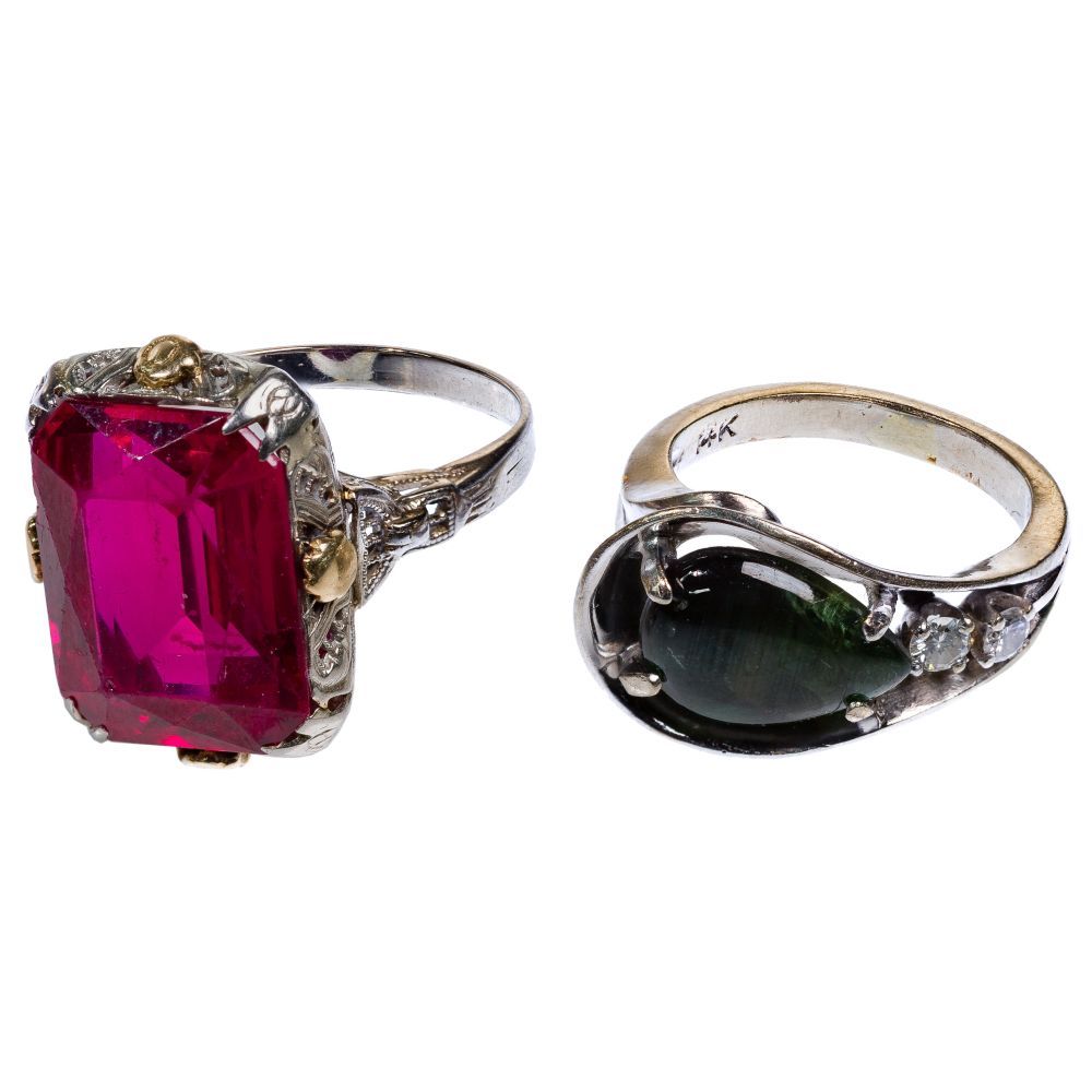 Appraisal: K WHITE GOLD AND GEMSTONE RINGS items including a mm