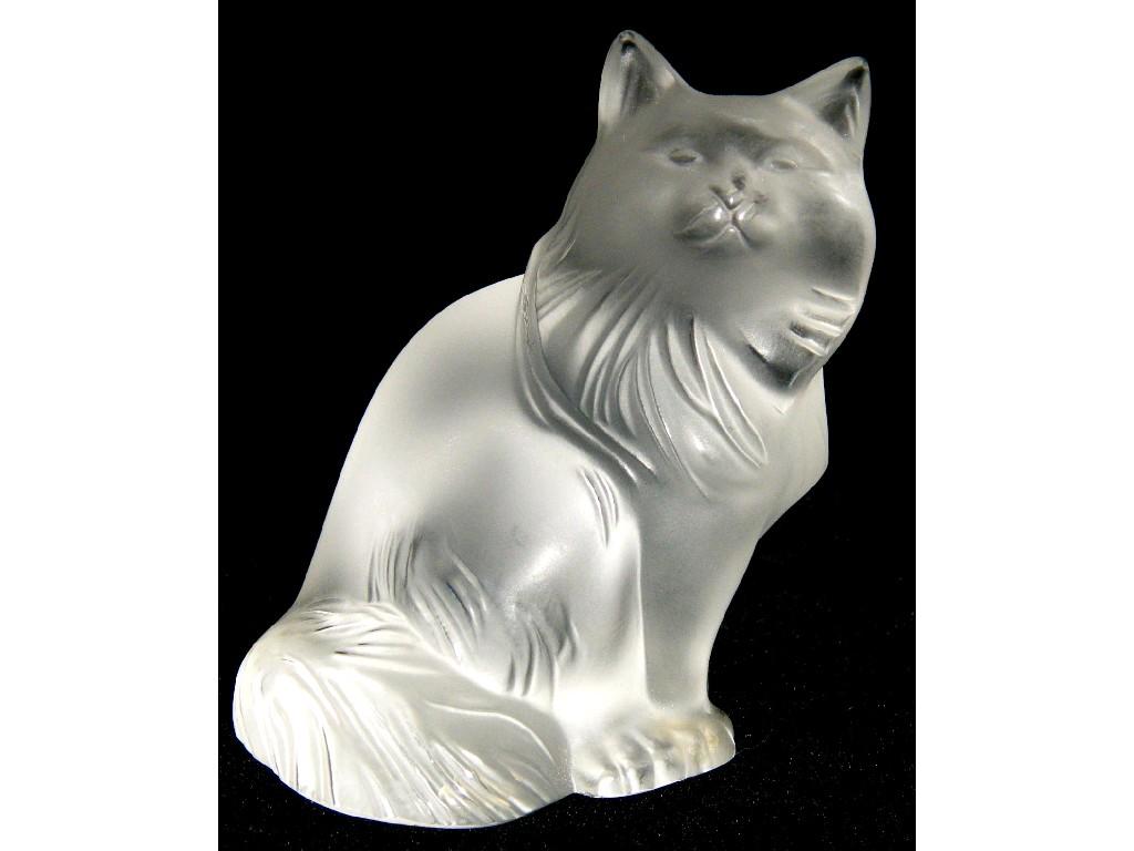 Appraisal: Lalique frosted glass model of a seated cat script signature