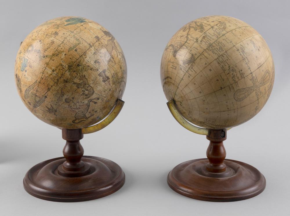 Appraisal: PAIR OF REPRODUCTION GLOBES ON STANDS LATE TH CENTURY HEIGHTS