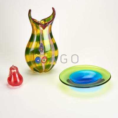 Appraisal: ITALIAN GLASS Three cased pieces bowl pear with controlled bubbles