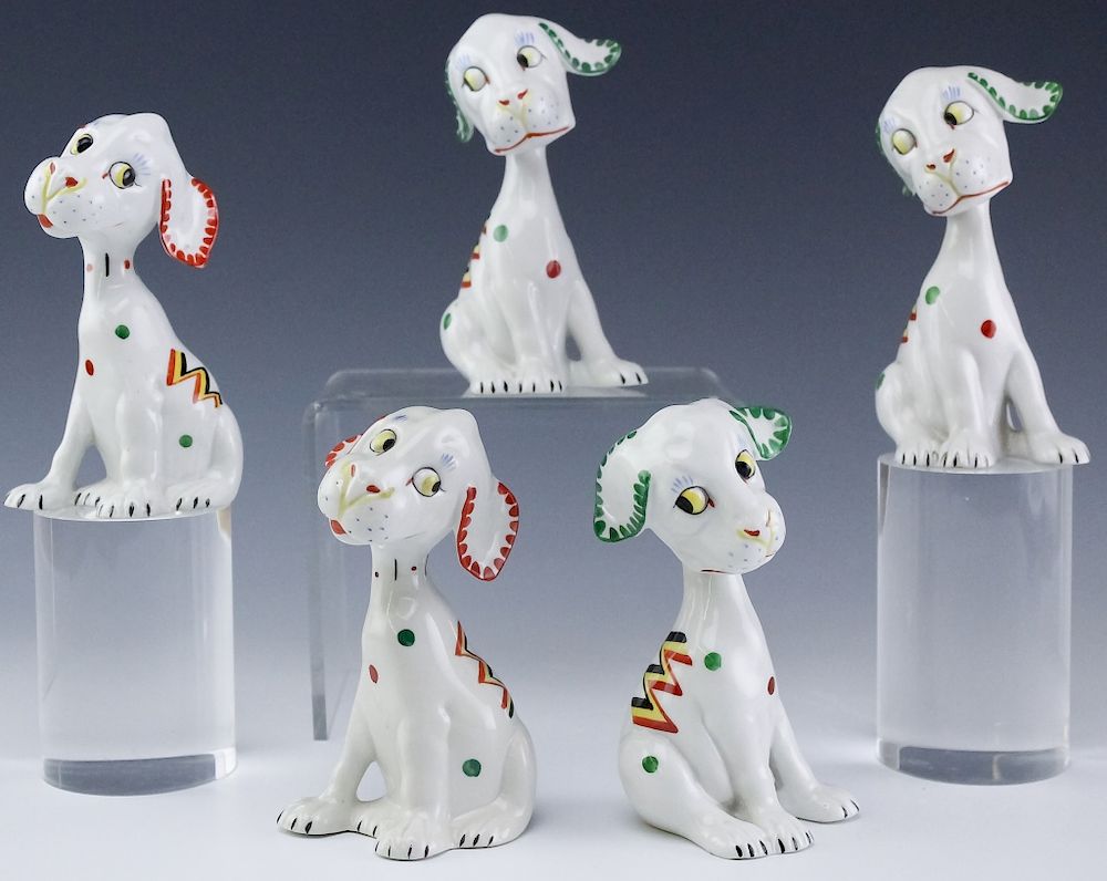 Appraisal: Art Deco Lavin Lauer Porcelain Germany Dogs Lot of five