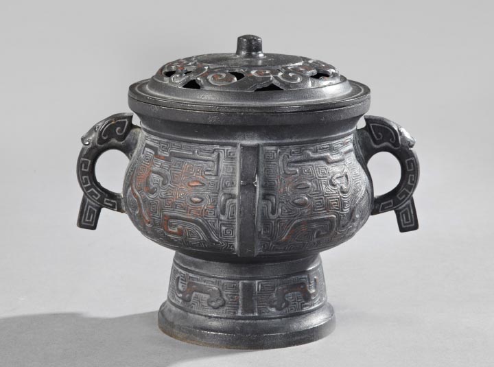 Appraisal: Chinese Cast-Iron Covered Incense Burner th century copied from an