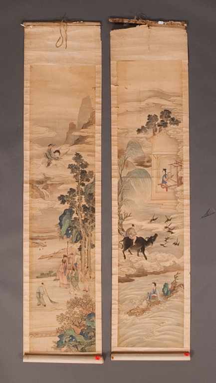 Appraisal: Pair of Chinese paintings with fairytale themes anonymous late th