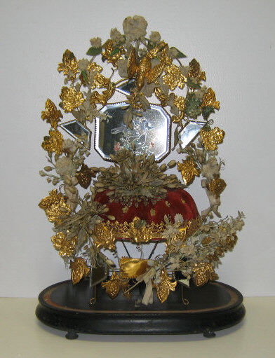 Appraisal: VICTORIAN MARRIAGE ORNAMENT IN GLASS DOME A wedding headdress display