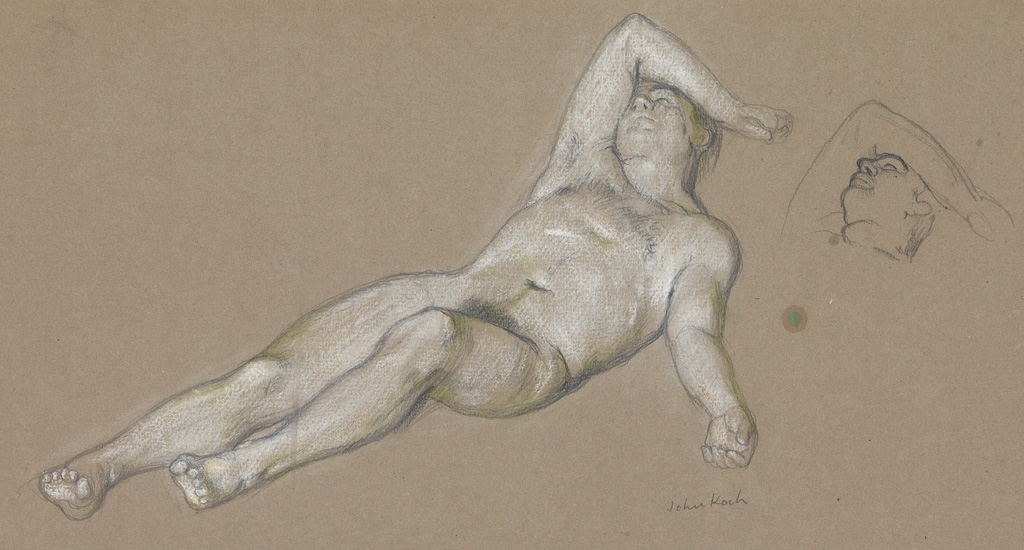 Appraisal: JOHN KOCH Reclining Male Nude Pencil with white and yellow