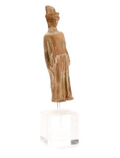 Appraisal: Terracotta Figure on Stand Boeotian Tanagra Style A Hellenistic Greek