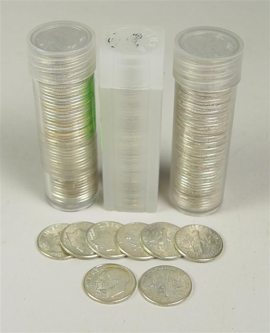 Appraisal: Three BU Rolls of Silver Roosevelt Dimes One mixed date