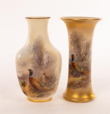 Appraisal: Two Royal Worcester vases painted pheasants by James Stinton one