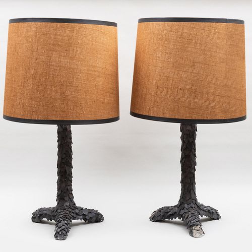 Appraisal: PAIR OF CONTEMPORARY SLATE TABLE LAMPS WITH CUSTOM SHADES DESIGNED