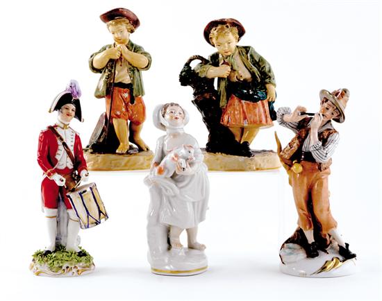 Appraisal: French porcelain figures French porcelain drummer H maiden with lamb