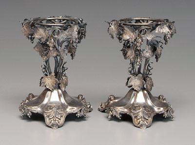 Appraisal: Pair silver plated compote bases scroll feet grape and vine