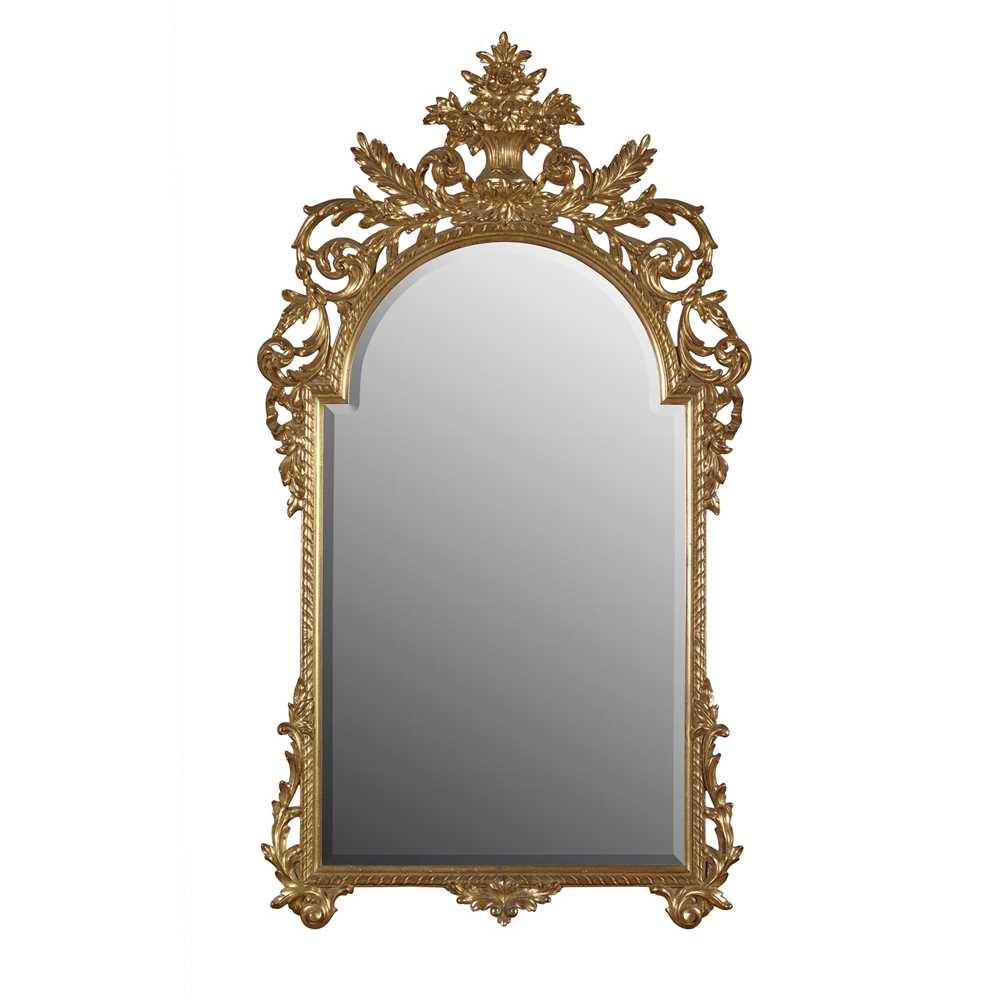 Appraisal: GEORGIAN STYLE GILTWOOD MIRROR MODERN the arched and bevelled mirror