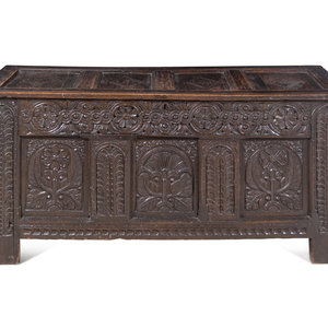 Appraisal: A Charles II Style Carved Oak Coffer Early th Century