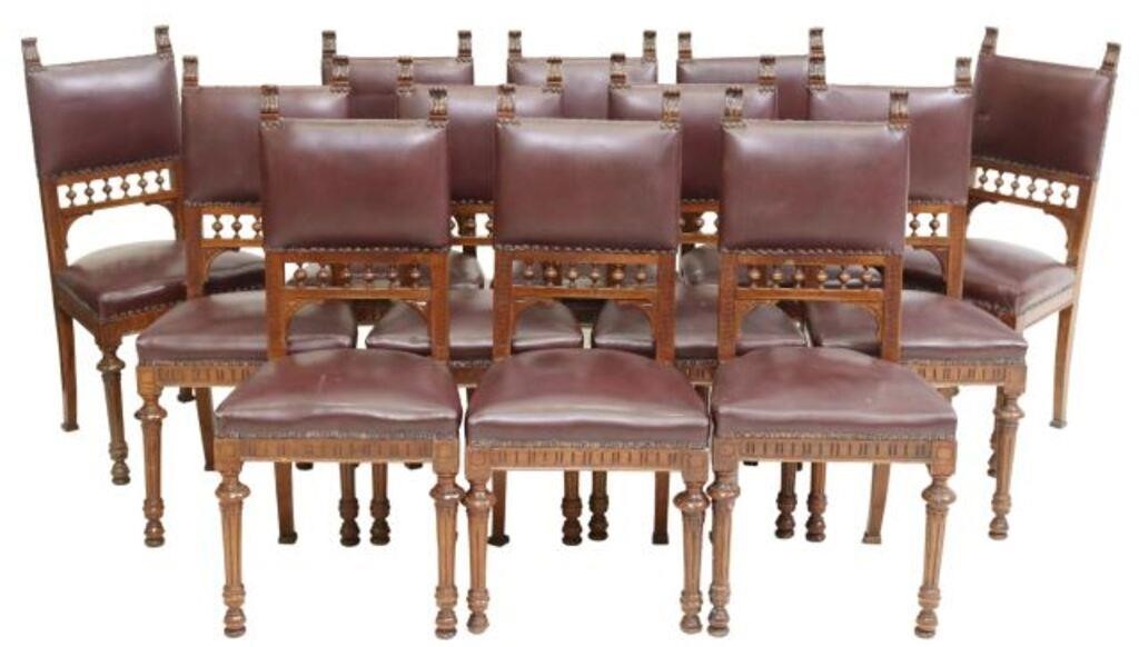 Appraisal: lot of Henri II style carved walnut dining chairs late