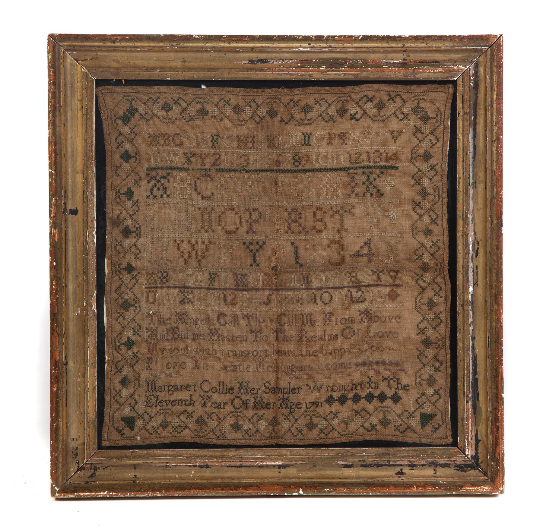 Appraisal: NEW YORK SAMPLER Alphabets with verse and Margaret Collie Her