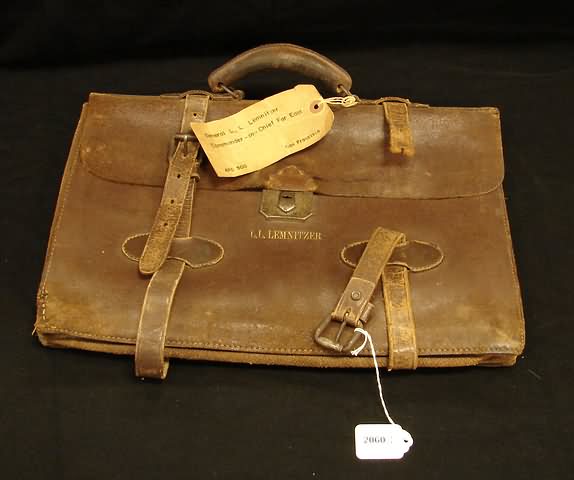 Appraisal: Well worn leather briefcase satchel featuring stamped gold letters L