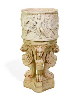 Appraisal: A DECORATIVE PAINTED JARDINIERE ON STAND A DECORATIVE PAINTED JARDINIERE