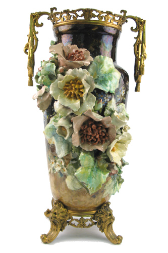 Appraisal: A CONTINENTAL MAJOLICA FLOOR VASE The heavily glazed pottery vase