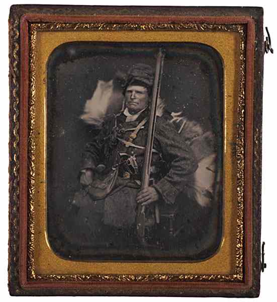 Appraisal: Remarkable Sixth Plate Daguerreotype of a Heavily Armed Trapper Anonymous