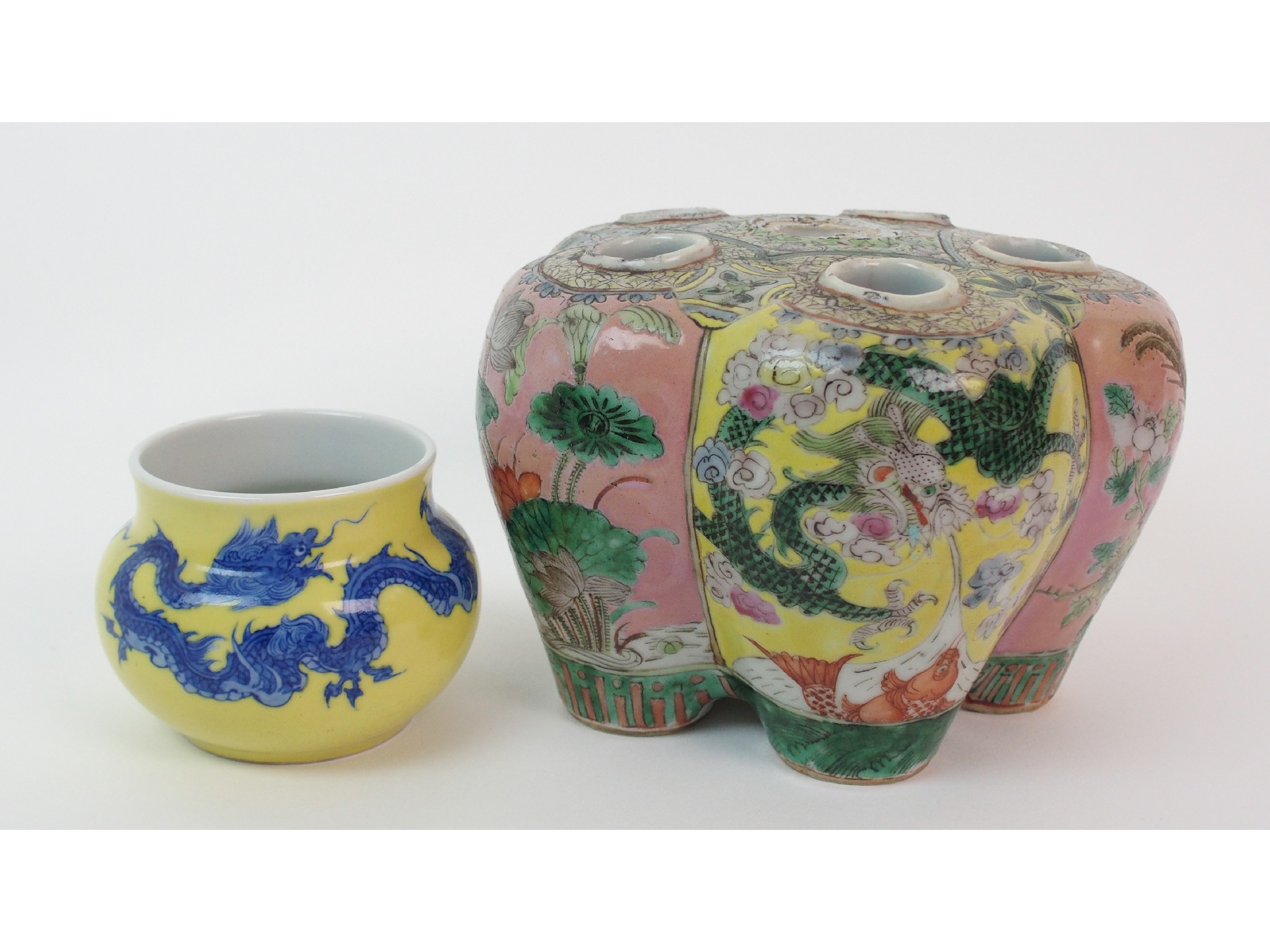 Appraisal: A Chinese lobed bulb holderwith five vessels painted with dragons