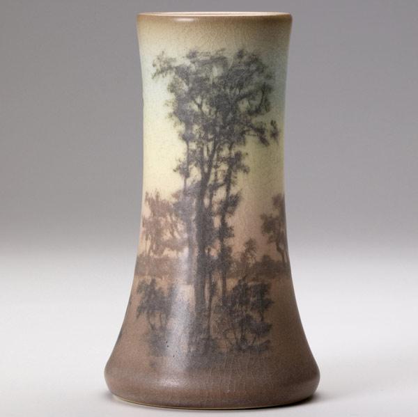 Appraisal: ROOKWOOD Scenic Vellum corseted vase painted by Sallie Coyne with