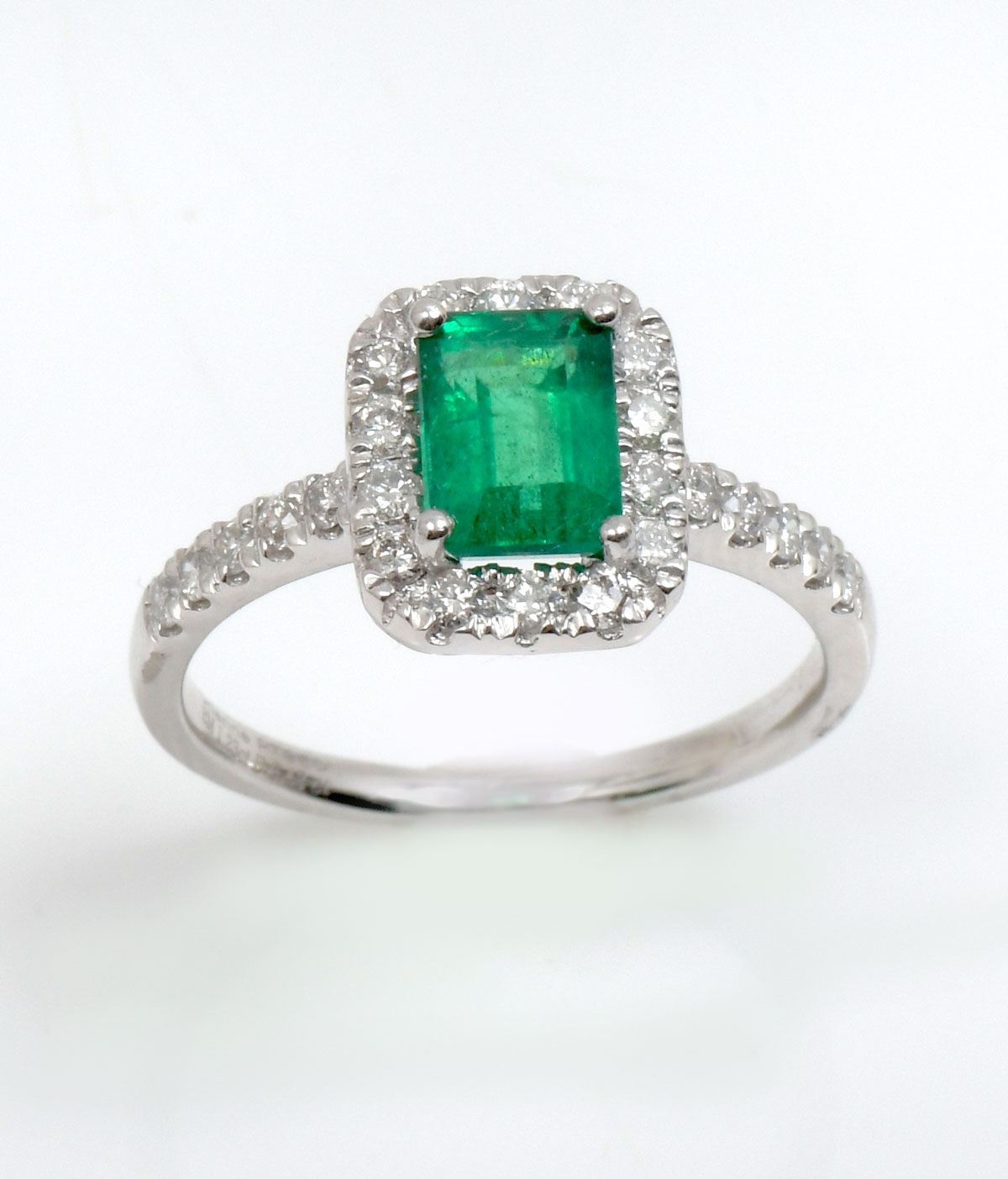 Appraisal: PLATINUM DIAMOND EMERALD RING BY ORIANNE CT emerald cut emerald