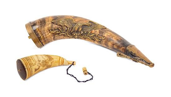 Appraisal: Two American Folk Decorated Powder Horns Length of longer inches