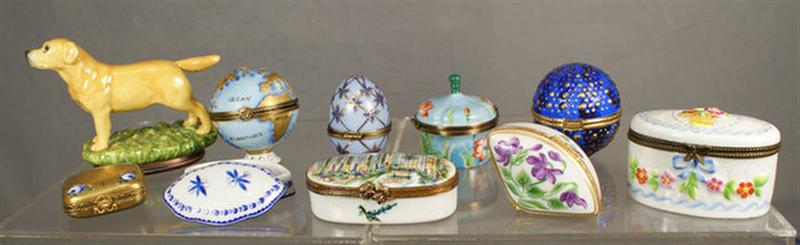 Appraisal: Limoges porcelain various themed dresser boxes plus a yellow Labrador