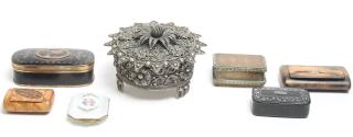 Appraisal: Assorted Small Boxes Including silver-tone filigree guilloche enamel wood abalone