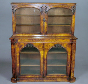 Appraisal: A Victorian burr walnut glazed four door bookcase cabinet the