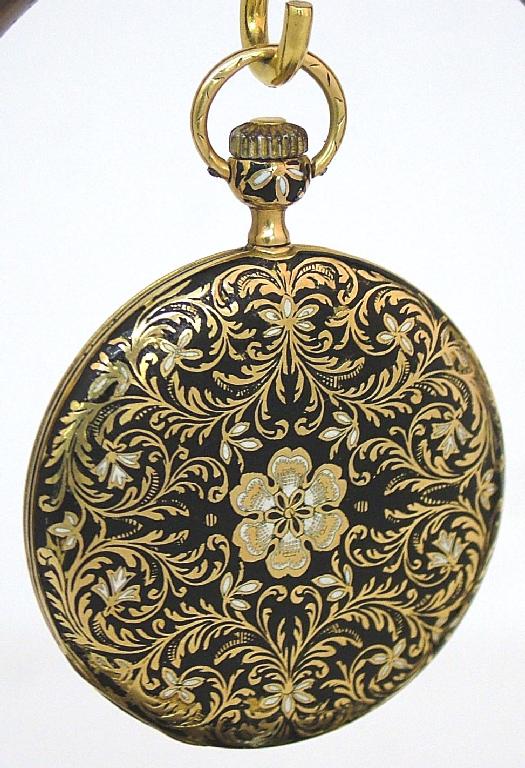 Appraisal: Attractive slim gold and enamel lady's pocket watch the rear