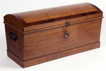 Appraisal: A th century oak and mahogany crossbanded German trunk the