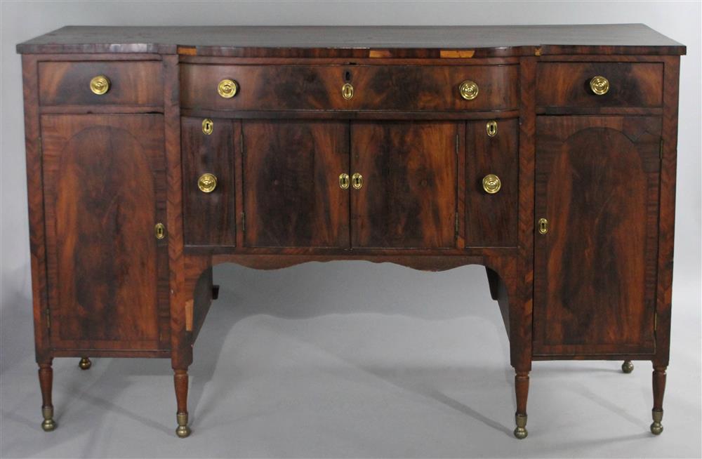 Appraisal: FEDERAL MAHOGANY BOW FRONT SIDEBOARD having a rectangular top with