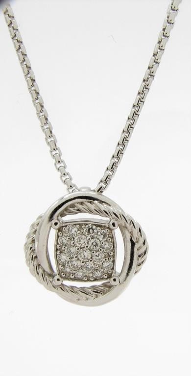 Appraisal: A David Yurman sterling silver pave diamond infinity pendant mm