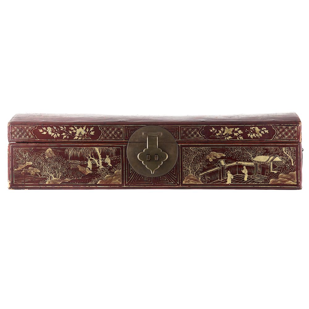 Appraisal: Chinese Lacquer Covered Box early th century hinged red lacquer