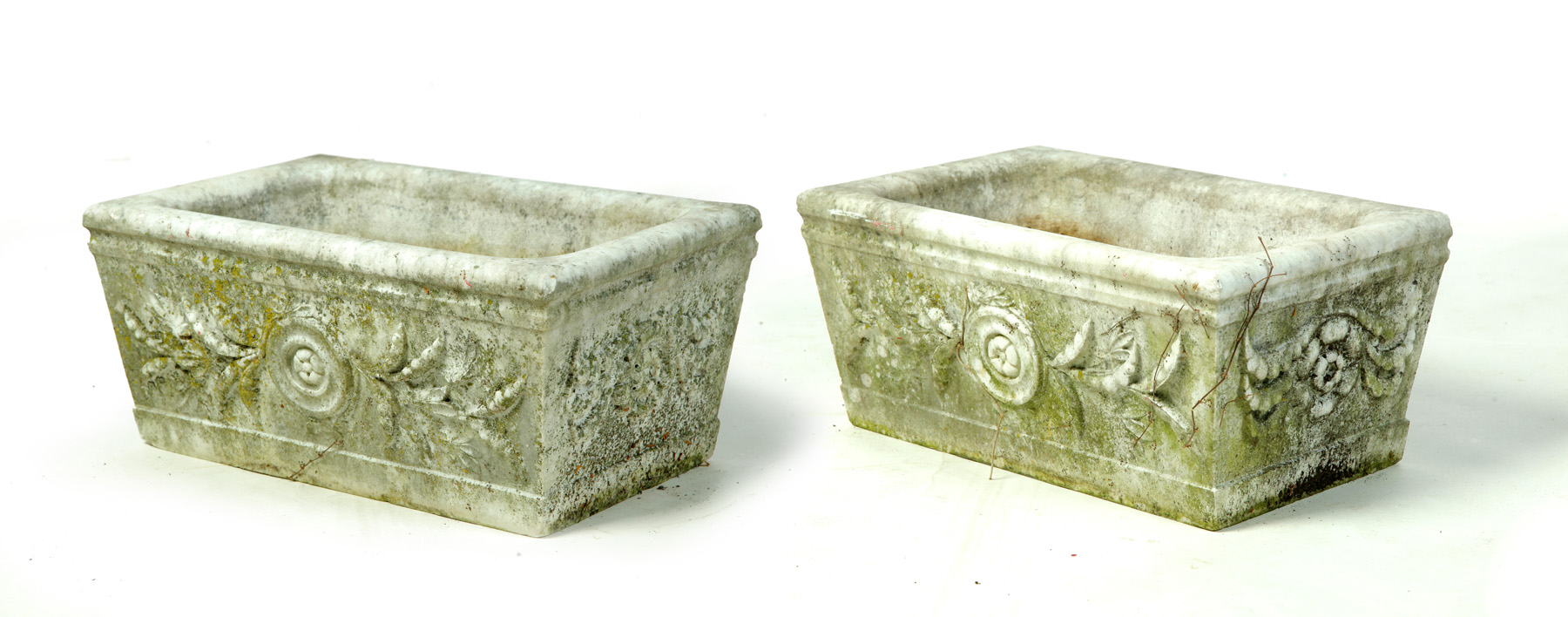 Appraisal: PAIR OF CARRARA MARBLE CARVED PLANTERS European mid- th century