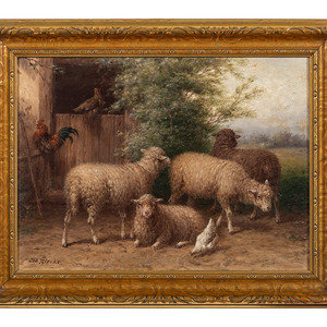 Appraisal: George Riecke American - Farmyard Scene with Sheep and Chickens