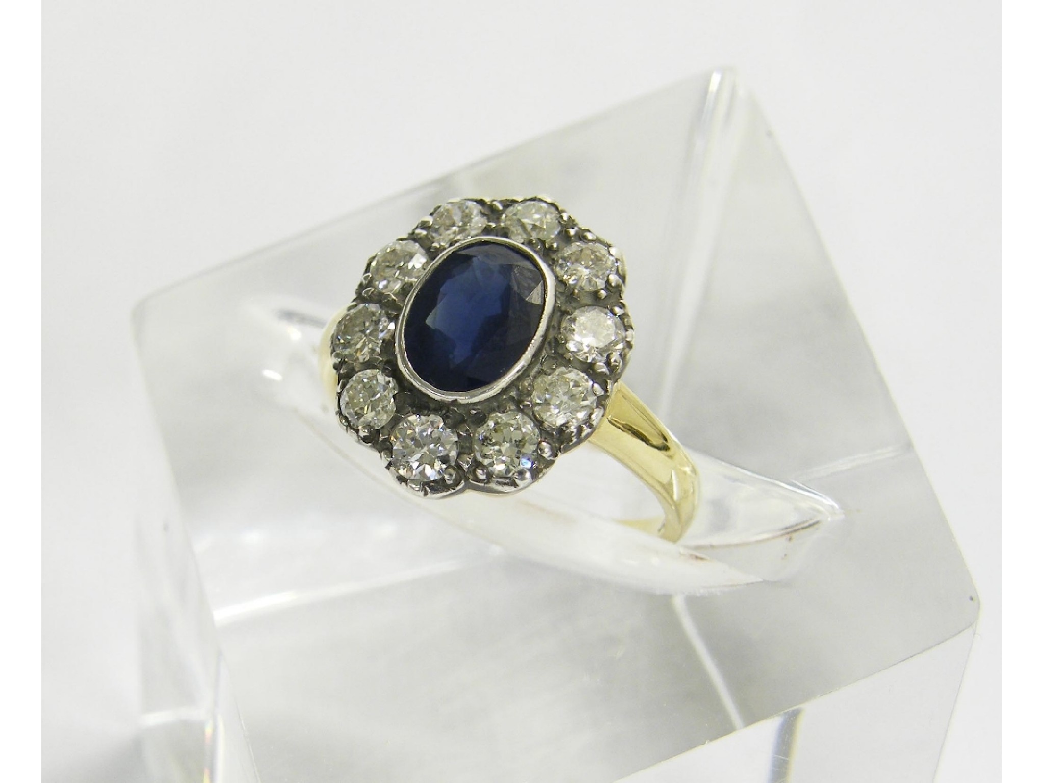 Appraisal: Antique style ct sapphire and diamond oval cluster ring ct