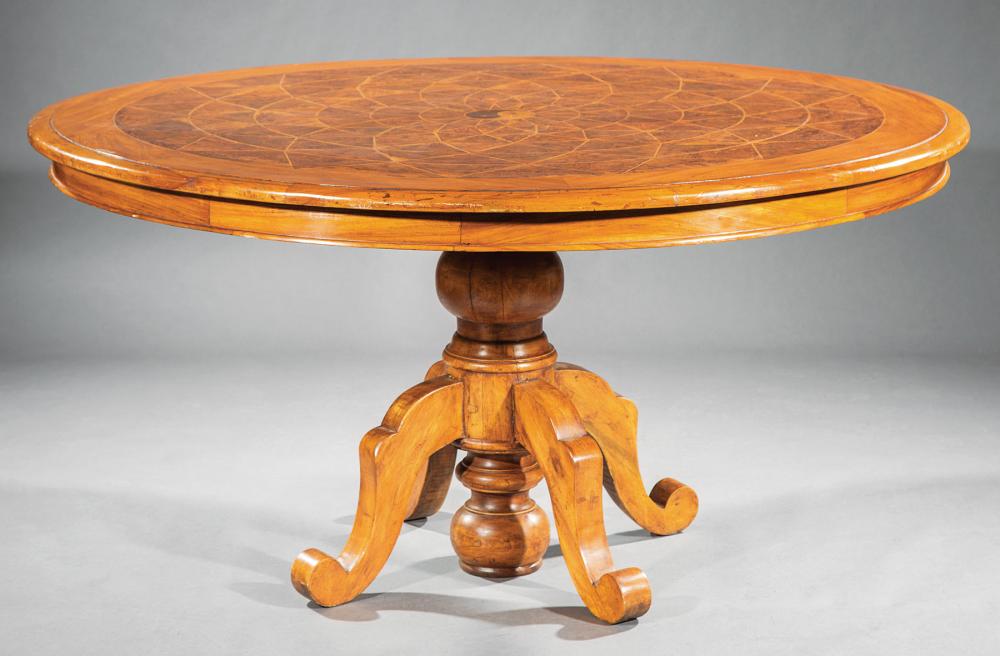 Appraisal: Continental Carved and Inlaid Walnut Center Table molded circular top