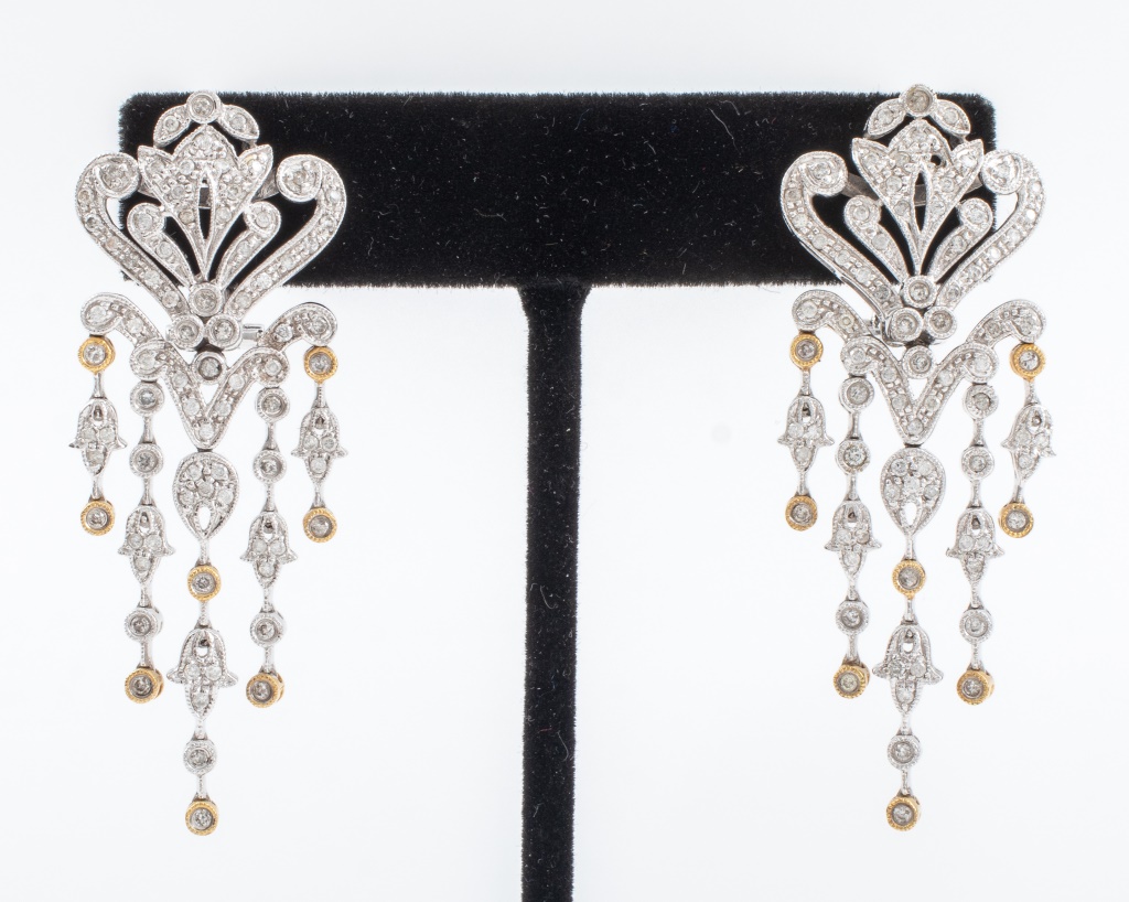 Appraisal: K WHITE GOLD DIAMOND DROP EARRINGS K white gold brightly