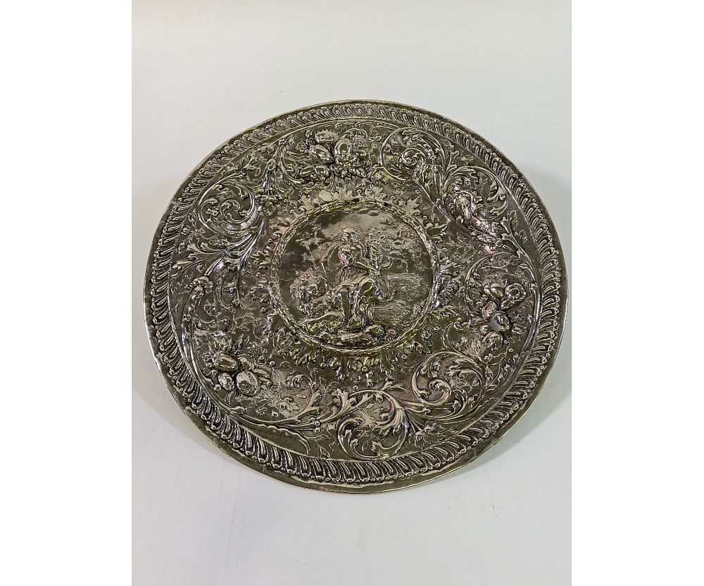 Appraisal: Silver Repousse' Silver repousse' plate inscribed verso Presumed to be