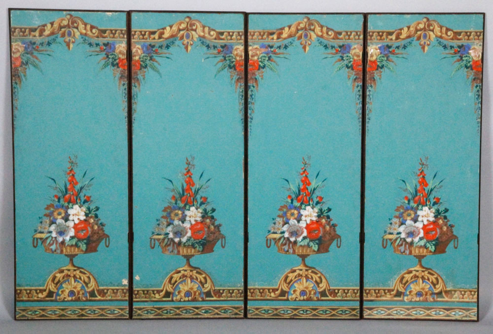 Appraisal: A - th C Panel Screen th century floral painted