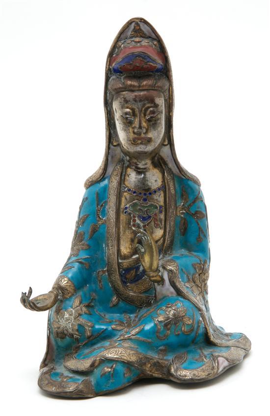 Appraisal: A Chinese Silvered Gilt and Champleve Enamel Figure of Guanyin