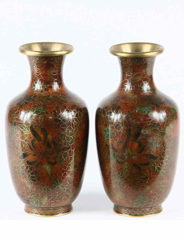 Appraisal: PAIR CLOISONNE VASES - Pair mid th c high quality