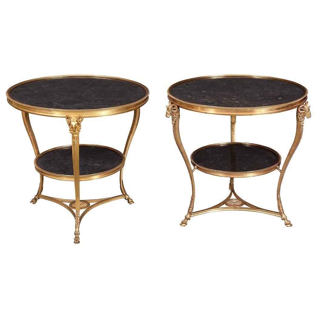 Appraisal: Pair of Louis XVI Style Gilt-Bronze Gueridons Each black marble